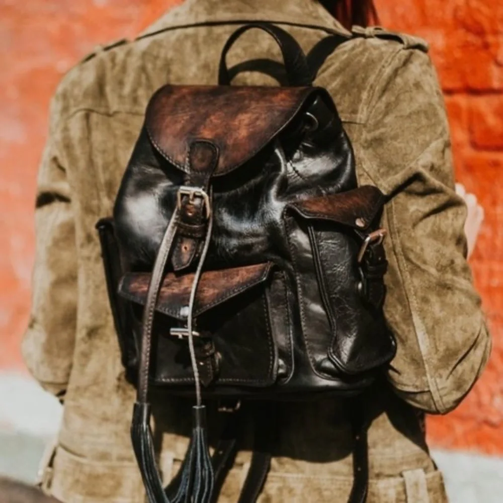 Freebird by Steven Black Leather Backpack with Brown Accents